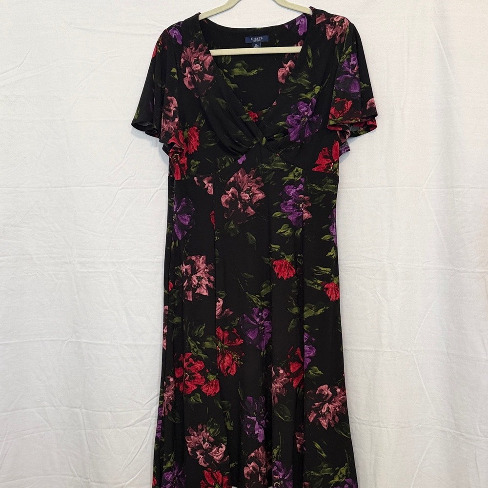 Chaps Black Maxi Dress with Floral Design